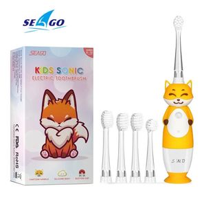 SEAGO enfants brosse à dents électrique LED Smart 2 Min minuterie IPX7 étanche Fox Kid brosse à dents avec 4 pièces têtes de brosse de remplacement 231220