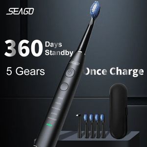 Brosse à dents de sonic électrique SeaGo USB Adulable rechargeable Adulte 360 ​​jours de durée de vie avec 4 têtes de remplacement Gift SG575 231222