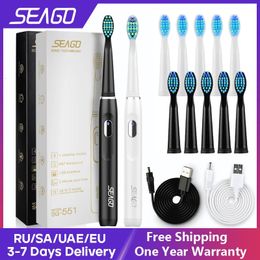 SEAGO Brosse à dents électrique rechargeable Achetez 2 pièces Obtenez 50 % de réduction sur la brosse à dents sonique Brosse à dents de voyage 4 modes avec 3 têtes de brosse Cadeau 240301