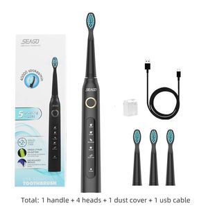 SEAGO Elektrische tandenborstel Oplaadbare Sonische reistandenborstel Vervangingskoppen Smart Timer IPX7 Waterdicht 5 modi Volwassene 240301