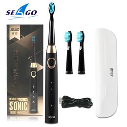 SEAGO Elektronische Zahnbürste, Mundpflege, elektrisches Zahnbürsten-Set, wiederaufladbare Zahn-Schallbürste, Reisezahnbürste mit Etui