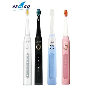 Seago escova de dentes sônica recarregável SG-507 sonic adulto escova de dentes elétrica 2 min temporizador 5 modos de escovação branqueamento limpeza 231220