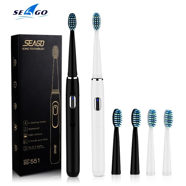 Seago Sonic brosse à dents électrique SG-551 avec têtes de brosse de remplacement 4 Modes de nettoyage une touche Vibration étanche 220224