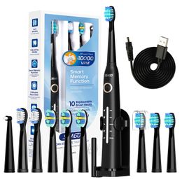 Seago Sonic elektrische tandenborstel tandborstel USB oplaadbare volwassen ultrasone tanden reinigen 10 vervangende tandenborstelkoppen 240419