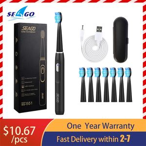 Seago Sonic Cepillo de dientes eléctrico recargable con 3 cabezales de repuesto Temporizador de 2 minutos 4 modos de cepillado Resistente al agua SG551 220224