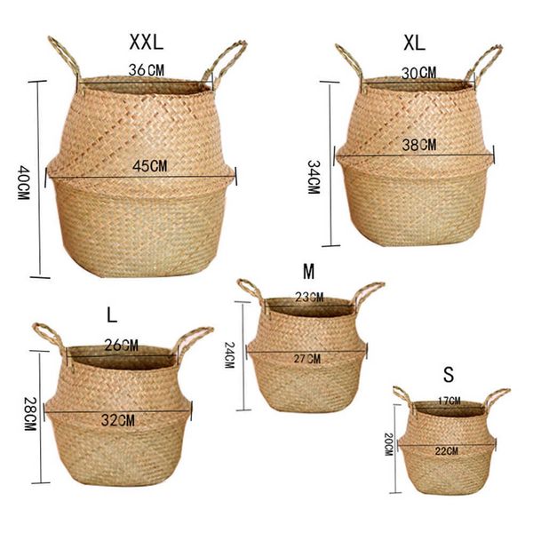 Seagrass Wickerwork Basket Rattan Colgando Maceta Sucia Lavandería Cesto Almacenamiento 5 Tamaños 210609