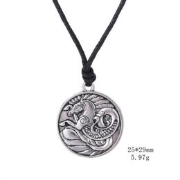 Collier pendentif Totem hippocampe en argent Antique, bijoux nautiques pour hommes, amulette irlandaise, symboles, collier 2485