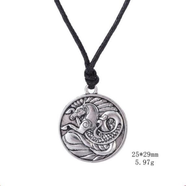 Collier pendentif Totem hippocampe en argent Antique, bijoux nautiques pour hommes, amulette irlandaise, symboles, collier 226O