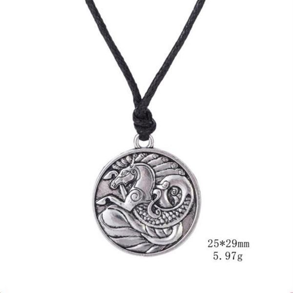 Collier pendentif Totem hippocampe en argent Antique, bijoux nautiques pour hommes, amulette irlandaise, symboles, collier 282y