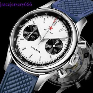 Seakoss Panda 1963 Chronograph Mechanical Watch 40mm Luminous Sapphire Silicone Riem Goaneneck Pilot Men's Polshorwatch