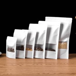 Sacs scellables sac en papier Kraft blanc pochette à fermeture éclair sac d'emballage de collation de qualité alimentaire avec fenêtre