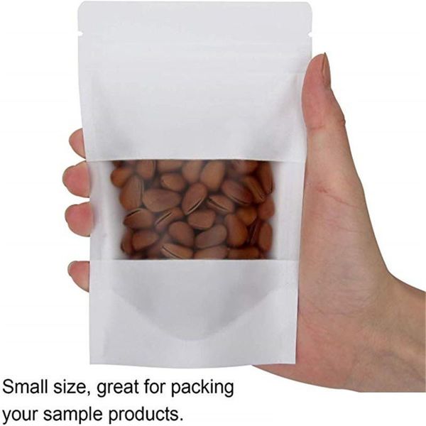 Sacs scellables sac en papier Kraft blanc fermeture à glissière refermable de qualité alimentaire emballage de biscuits de collation livraison rapide