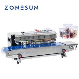 Scelers Zonesun FR900 en acier inoxydable automatique Machine d'étanchéité du film continu, machine à sacs en plastique, scellant à bande alimentaire agrandie