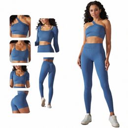 Seaml Yoga Set Trajes de entrenamiento acanalados para mujeres Sujetador deportivo Pantalones cortos de cintura alta Leggings de yoga Conjuntos Fitn Ropa de gimnasio Chándal i0K9 #