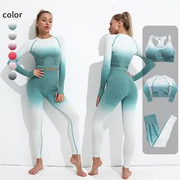 Seamles Sport Set Vrouwen 2 stks / 3 Stks Crop Top Bra Legging Sportuit Workout Yoga Outfit Fitness Wear Yoga Sets Fashion Sports Suits Gym Kleding