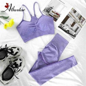Naadloze Gym Gym Sets Fitness Sports Suits Dames Kleding Hoge Taille Booty Leggings BH Running Athletic Wear Yoga Set 210802