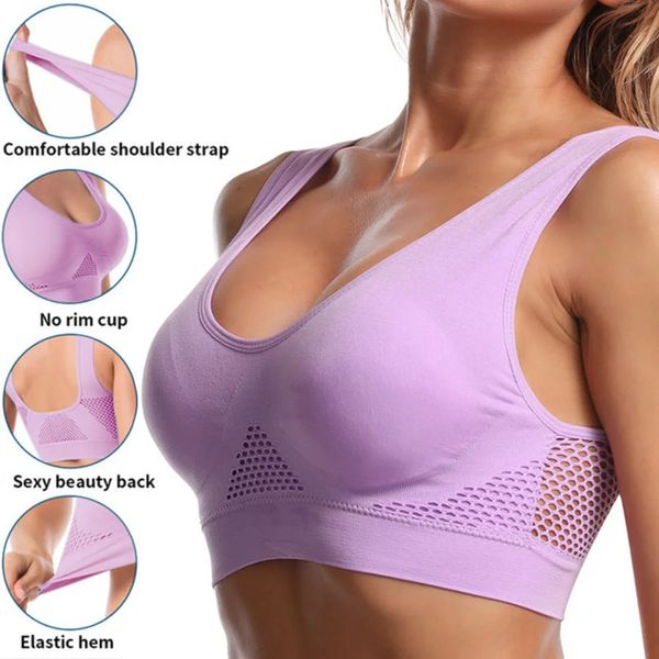 Samant Mesh Women Sports Bras Fitness Gym Running Underwear Sockproof Bra Wireless 6xl Plus Crop Top Top Breathable Yoga 240508