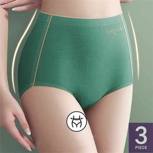 Naadloze Pantie Hoge Taille Ondergoed Katoen Lingerie Body Shaper Korte Vrouwelijke Butt Lifting Tummy Control 3PCS 210720