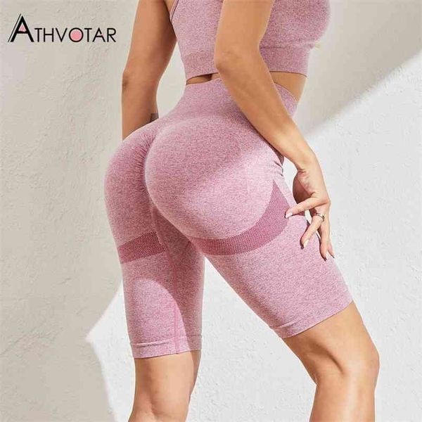 Pantalones cortos sin costuras para mujeres de cintura alta ciclismo corto femme fitness estiramiento deportivo apretado mujer entrenamiento 210724