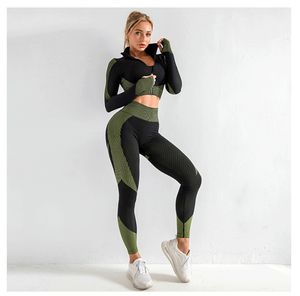 Mujeres sin costuras trajes de yoga deportes de gimnasia trajes de ejercicios de ejercicios de ejercicio de ropa deportiva ropa de manga larga.