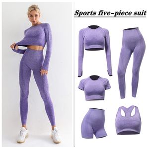 Naadloze Vrouwen Yoga Set Workout Gym Lange Mouwen Fitness Crop Top Hoge Taille Leggings Sportkleding Suits 210802
