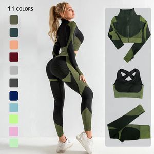 Naadloze dames yoga sets vrouwelijke sport gym pakken dragen hardloopkleding fitness pak lange mouw kleding 240425