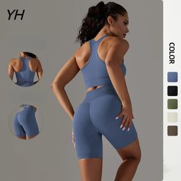 Naadloze yogaset gympakken met shorts crop top sexy beha damesbroek 2 stuks hardlooptraining outfit fitnesskleding 240307