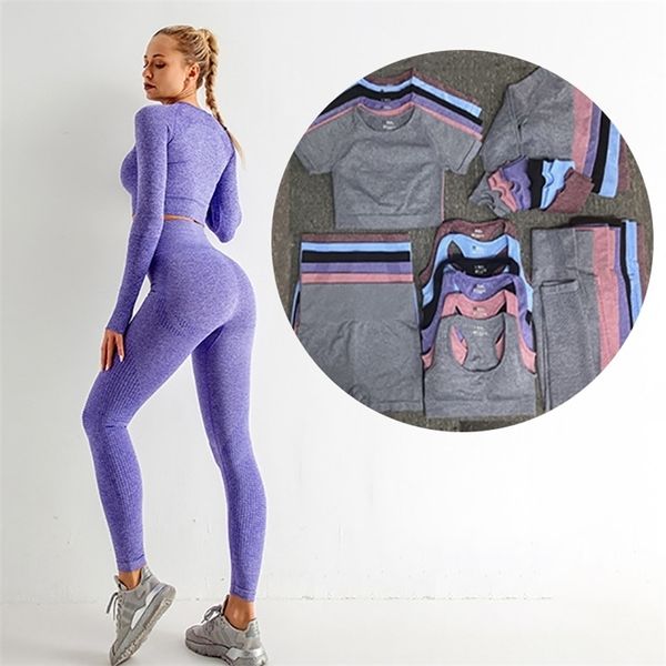 Ensemble de yoga sans couture femme vêtements de sport vêtements d'entraînement de gymnastique pour femmes 2 pièces tenues de sport costumes vêtements Fiess Push Up Leggings 220330