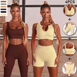 Ensemble de yoga sans couture Femmes Feamle Deux 2pcs Piece Crop Top Soutien-gorge Taille haute Leggings Sportsuit Tenue d'entraînement Sport Gym Wear Vêtements 210802