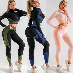 Conjunto de yoga sin costura ropa de gimnasio 2pcs deportivo femenino traje de yoga desgaste corriendo leggings+sujetador de baches de chándal de pilas conjuntos de leggings