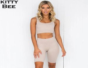 Ensemble de Yoga sans couture, vêtements d'entraînement pour femmes, vêtements de Sport côtelés, 2 pièces, soutien-gorge et short, 15559823