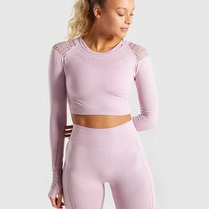 Conjunto de trajes deportivos de Yoga sin costuras, ropa deportiva de manga larga para mujer, mallas deportivas para gimnasio, Push-up acolchado con tiras