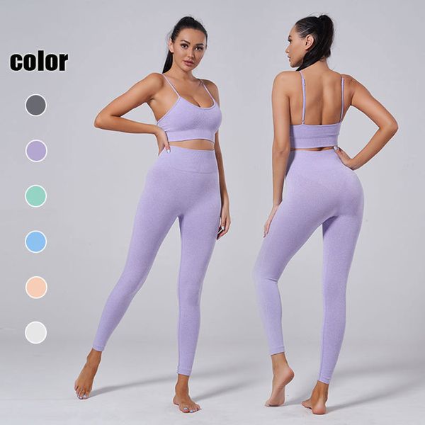 Trajes de yoga sin costuras Juego de camisetas de sujetador deportivo Sports Behip de cintura alta Continut Fitness