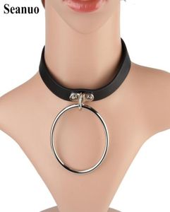 Seanuo Sexy SM Leer Legering cirkel hanger Kraag Ketting voor mannen vrouwen Mode koppels Halsdoek punk choker ketting sieraden6327059