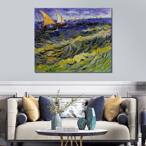 Paisaje marino en Saintes Maries De La Mer pintado a mano Vincent Van Gogh lienzo arte pintura impresionista para decoración moderna del hogar