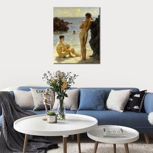 Zeegezicht Canvas Kunst Liefhebbers van de Zon Henry Scott Tuke Schilderij Handgemaakte Strand Landschap Kunstwerk Home Decor