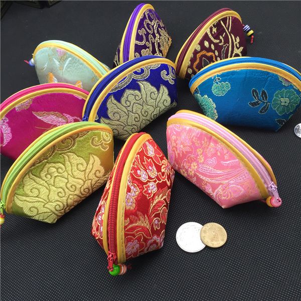 Coquillage Petits Sacs Zippés en Tissu pour Emballage de Bijoux Cadeaux Pochette de Rangement en Brocart de Soie de Chine Porte-Monnaie Mignon Sac de Faveur de Bonbons au Chocolat 20pcs