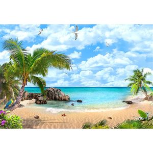 Bord de mer photographie scénique toile de fond palmiers ciel bleu mouette vacances d'été plage thème fête de mariage fond de cabine photo