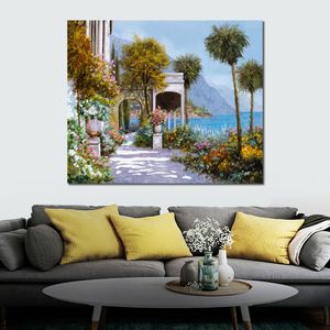 Seaside Serenity Canvas Wall Art Loop naar het meer Realistisch landschap Handgemaakt mooi kunstwerk voor kantoormuur