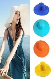 Hat de soleil de mer féminine chapeaux de soleil d'été pour femmes plage capuchon de soleil dame grosse paille à bord chapeaux de soleil pliant des filles plage caps yfa5024684