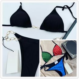 Seed Womens Designer Swimsuitletter Metalen ketting contrast Kleurpatroon één stuk zwempakken Vrouw Drie punt sexy veter op het strand Sunshine Island Bikini