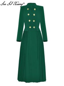 Seasixiang Fashion Designer Lente Trenchcoat Vrouwen Stand Kraag S Lange Mouw Double Breasted Vintage Bovenkleding 240319