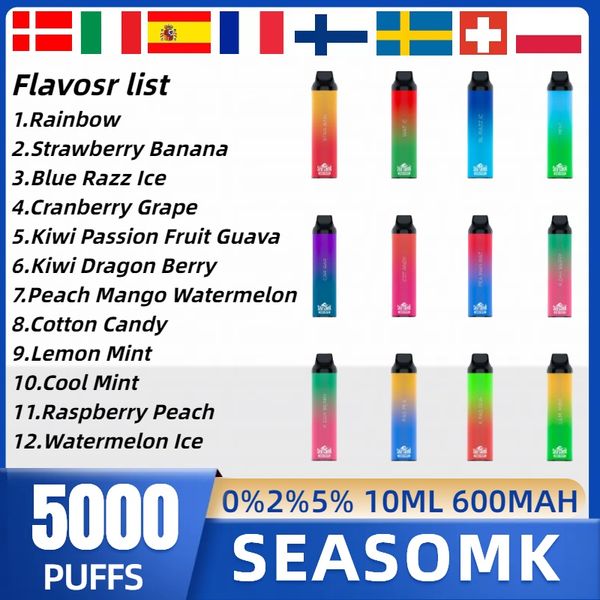 SEASOMK 5000 inhalaciones Vape desechable Pluma 1.2 bobina de malla 600 mah Batería Dispositivo de cigarrillo electrónico 10 ml Kit de inicio de cartucho de cápsula precargado 12 sabores Puffbars vs ELF BOX 12K 14K