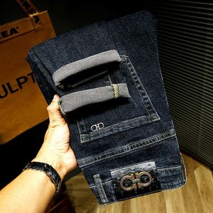 Seizoenen vier luxe modemerk jeans slanke fit voeten broek zwart grijs Amerikaans stijl gewassen