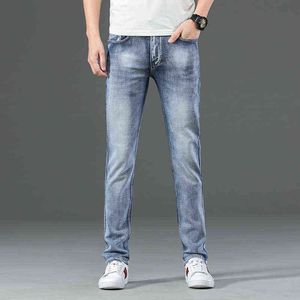 Saisons quatre jeans masculins à mi-taille imprimer coréen version small pied slim fit élastique de jeunesse pantalon long