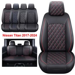 Couvertures de siège Ensemble complet en cuir étanche durable pour la camionnette ajusté pour Nissan Titan 2017-2024 Bleu noir