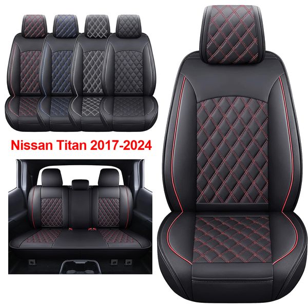 Cubiertas de asiento de cuero resistente a agua duradera para camioneta para camioneta para Nissan Titan 2017-2024 Black Blue