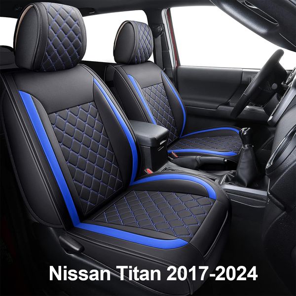 Cubiertas de asiento de cuero resistente a agua duradera para camioneta para camioneta para Nissan Titan 2017-2024 Patrón de diamantes