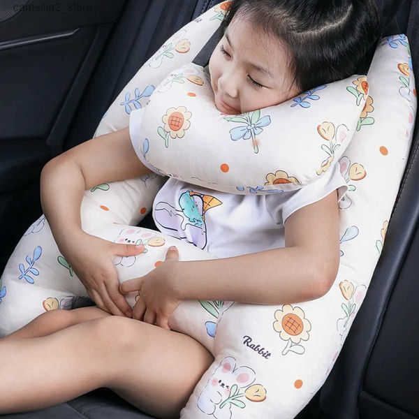 Cojines de asiento 1 juego lindo niño y adulto coche dormir cuello soporte de cabeza en forma de H almohada de viaje cojín asiento de coche seguridad cuello almohada niño mujeres Q231018