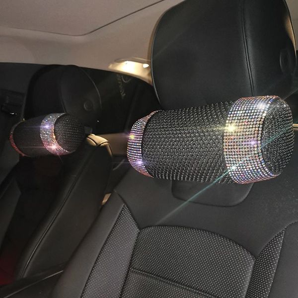 Coussins de siège 1 pc coloré diamant voiture respirant oreiller glace soie cou dos soutien coussin Bling Auto intérieur accessoires